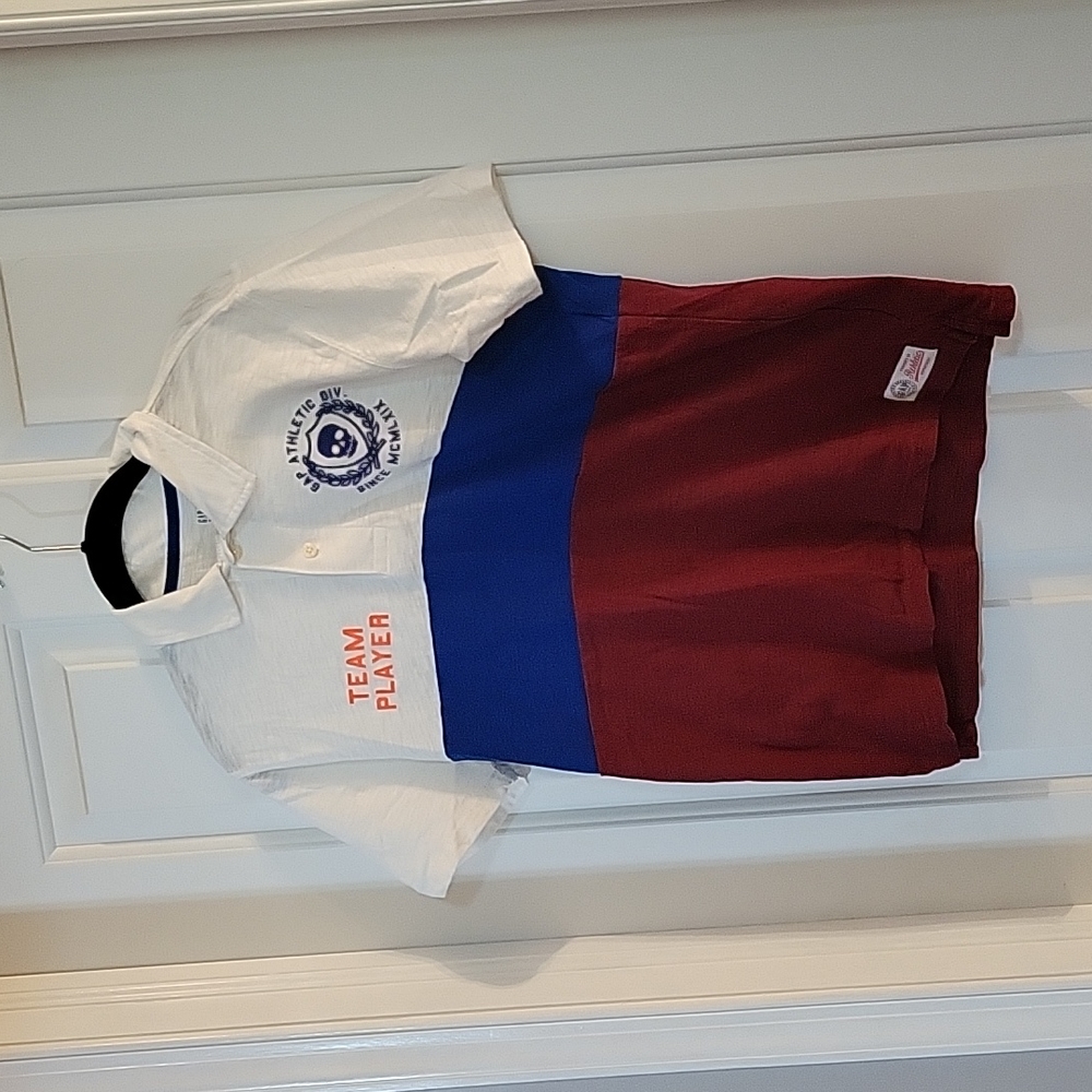Gap striped team player white blue burgandy polo xxl